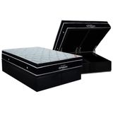Cama Box Baú Queen: Colchão Molas Superpocket Ensacadas Ortobom Elegant + Base Crc Suede Black (158x198)