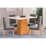 Conjunto: Mesa Sala Jantar Dulce Tampo Madeirado C/ Vidro Reto 120x90cm E 4 Cadeiras Lia Cedro/off White - Suede Lunar - Dj Móveis