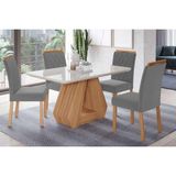 Conjunto: Mesa Sala Jantar Ágata Tampo Madeirado C/ Vidro 130x80cm E 4 Cadeiras Juliana Nature/off White - Madeira/linho Grafite - Cimol