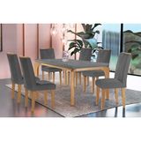 Conjunto: Mesa De Cozinha Londrina C/ Tampo Madeirado C/ Vidro Canto Curvo 180x90cm E 6 Cadeiras Amsterdã Imbuia/grafite - Suede Grafite - Rufato