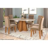 Mesa Cozinha Patricia C/ Tampo Madeirado C/ Vidro Canto Reto 160x80cm E 6 Cadeiras Taís Savana-nature-madeirado/off White -velud-cimol