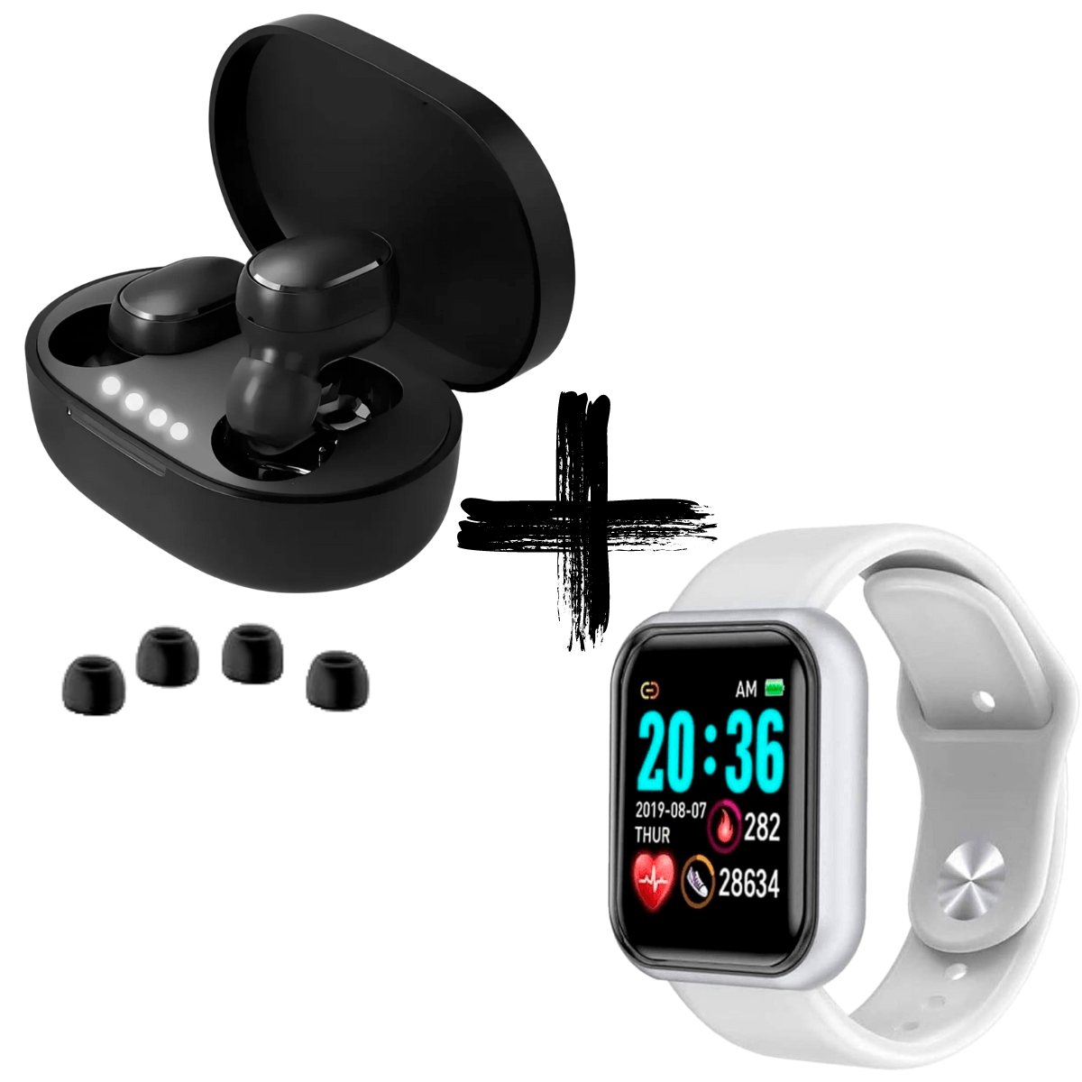 Kit Smartwatch D20 Com Notificações E Fones De Ouvido Sem Fio Bluetooth 5.0