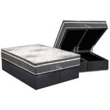 Cama Box Baú Queen: Colchão Molas Masterpocket Ensacadas Polar Safira + Base Crc Suede Gray (158x198)