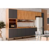 Kit Cozinha Modulada 9 Peças Sauvignon (aéreos+2balcões+1paneleiro+1torrequente+2complementos) C9p94 Amendoa/grafite-ronipa