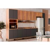 Kit Cozinha Modulada 9 Peças Sauvignon (3aéreos+2balcões+1paneleiro+1torrequente+2complementos) C9p21 Amendoa/grafite-ronipa
