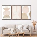 Quadro Decorativo Abstrato Formas Arredondadas Com 3 Telas Para Sala Quarto Escritório 60cm X 90cm Com Vidro Marrom