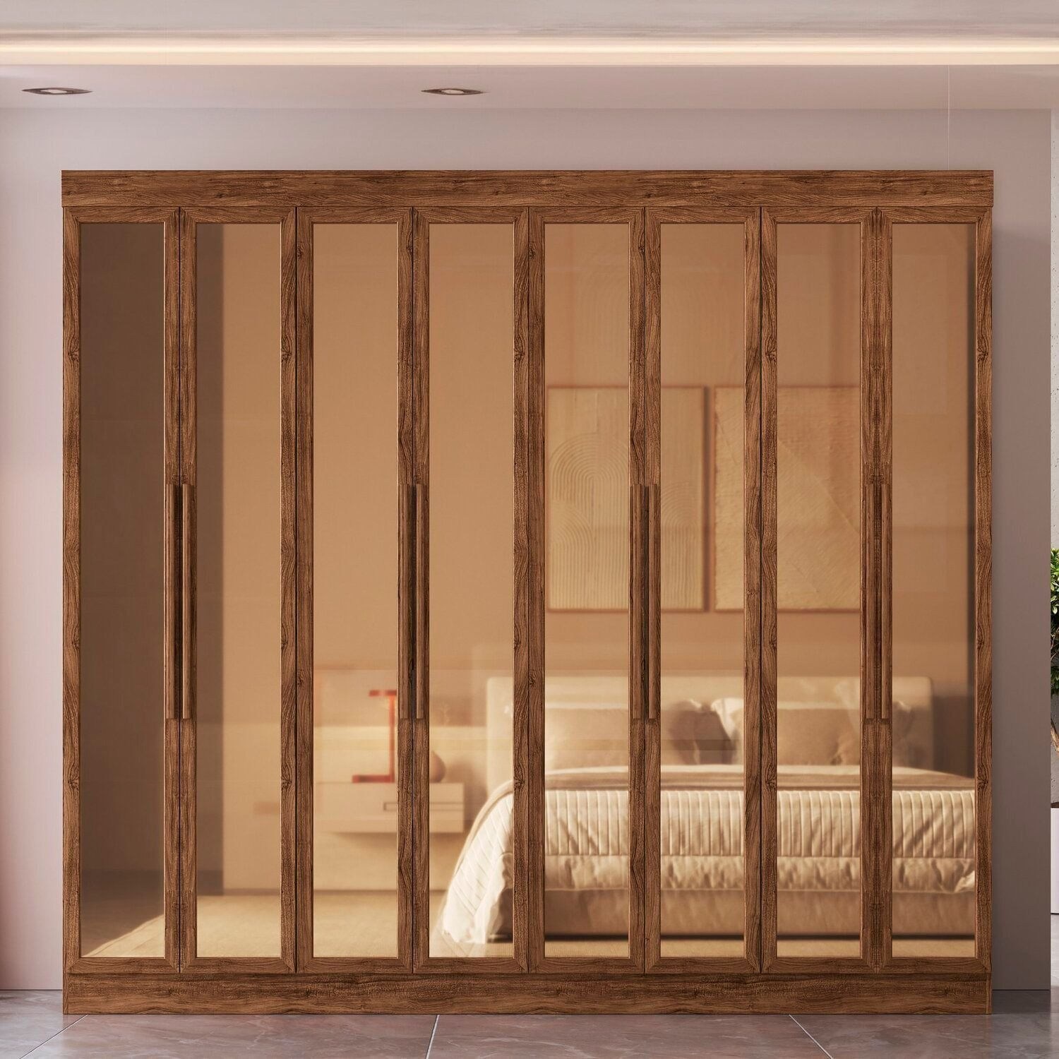 Guarda Roupa Casal 100% Mdf Los Angeles 8 Portas Reflecta 4 Gavetas Castanho