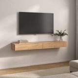 Rack Com Nicho Suspenso Sierra Para Tv 50 Polegadas Bancada Flutuante Sala Quarto Marron