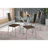 Conjunto: Mesa De Cozinha Volga C/ Tampo De Vidro 90cm E 4 Cadeiras Lisboa Cromada - Courano Marrom - Kappesberg