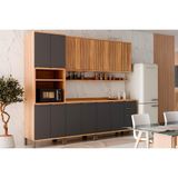 Kit Cozinha Modulada 7 Peças Sauvignon (2aéreos+2balcões+1torrequente+2complementos) C7p93 Amendoa/grafite - Ronipa