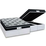 Cama Box Baú Queen: Colchão Molas Masterpocket Ensacadas Probel Prolastic Prodormir Born + Base Crc Courano White (158x198)