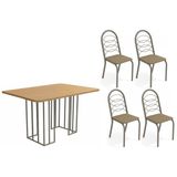 Conjunto: Mesa De Cozinha Duina C/ Tampo De Madeira 136cm E 4 Cadeiras Holanda Niquel/freijo - Courano Cappuccino - Kappesberg