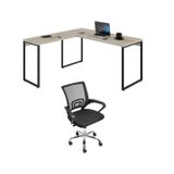 Kit 2 Peças Com Mesa Escritório Em L Industrial 150cm Kuadra E Cadeira De Escritório Diretor Santiago Bege