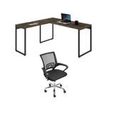 Kit 2 Peças Com Mesa Escritório Em L Industrial 150cm Kuadra E Cadeira De Escritório Diretor Santiago Marrom
