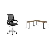 Kit 2 Peças Com Mesa Escritório Em L Industrial 150cm Kuadra E Cadeira De Escritório Diretor Santiago Marrom
