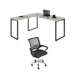 Kit 2 Peças Com Mesa Escritório Em L Industrial 150cm Kuadra E Cadeira De Escritório Diretor Santiago Bege