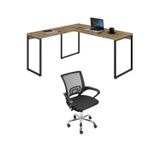 Kit 2 Peças Com Mesa Escritório Em L Industrial 150cm Kuadra E Cadeira De Escritório Diretor Santiago Carvalho