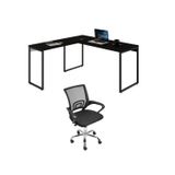 Kit 2 Peças Com Mesa Escritório Em L Industrial 150cm Kuadra E Cadeira De Escritório Diretor Santiago Preto/ônix