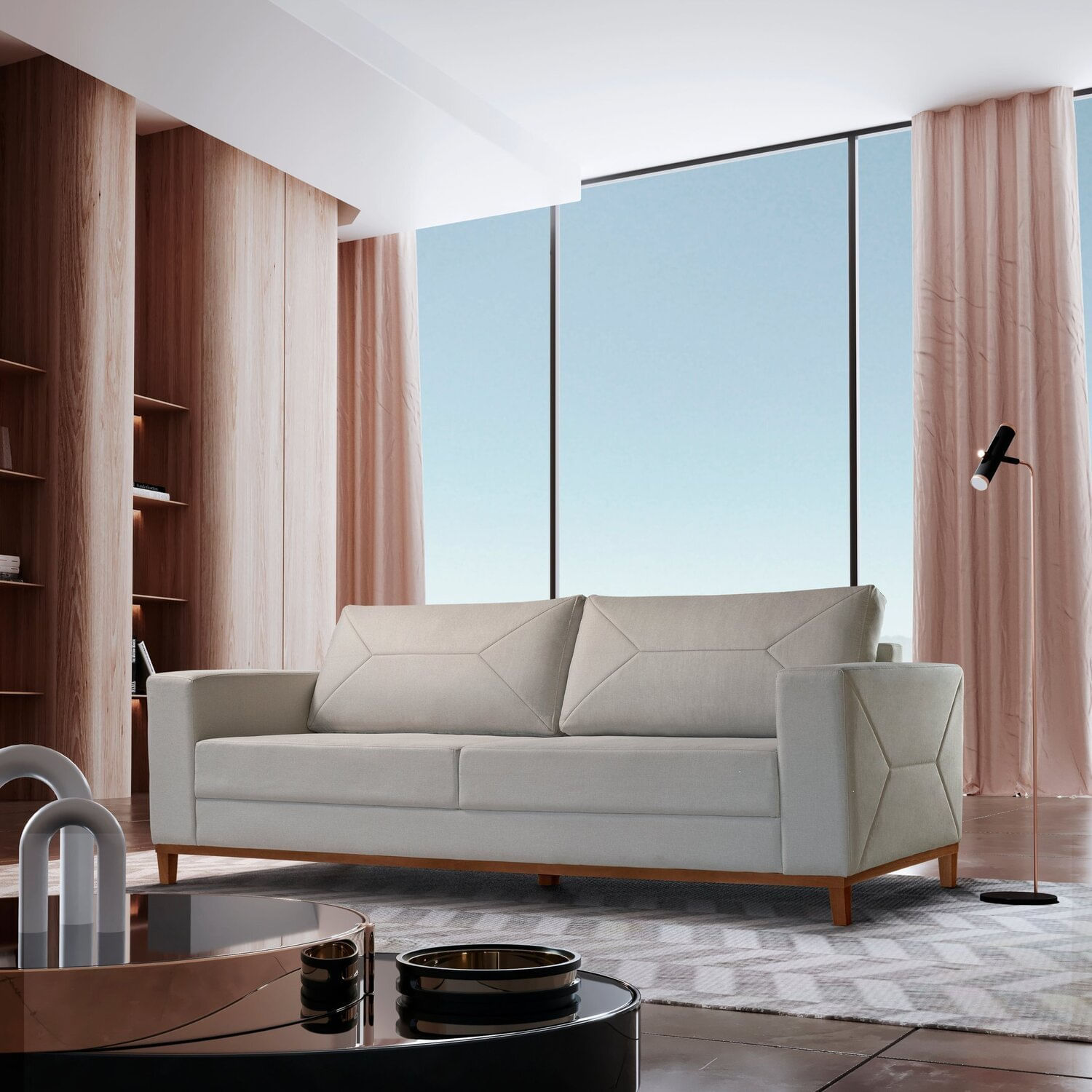 Sofá 3 Lugares Roma Linho 1,80m Bege