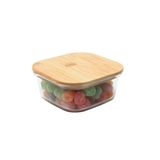 Pote 550ml Hermético De Vidro Com Tampa De Bambu Quadrado Fl