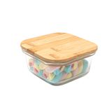 Pote De Vidro 380ml Com Tampa De Bambu Hermético Quadrado - Tud