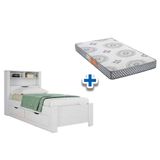 Colchão Solteiro Pérola Polar (1un) + Cama Invicta C- 2 Gavetas Branco