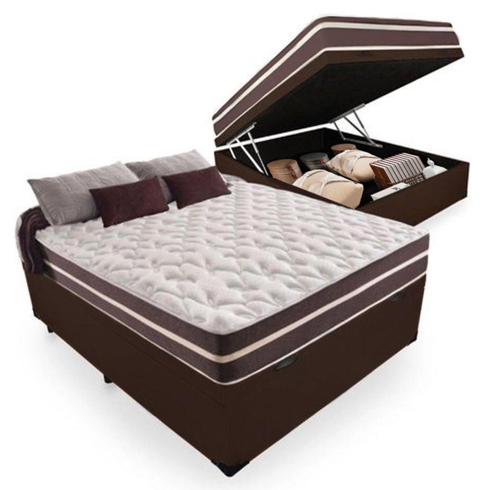 Cama Box Baú Casal + Colchão de Molas Prime Colchões Classic Superlastic 138x188x64 Marrom