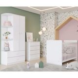 Quarto De Bebê Completo Com Guarda Roupa 2 Portas Cômoda 4 Gavetas E Berço Labirinto Henn