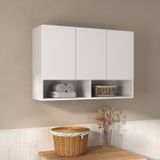 Armário Aéreo Milão Multiuso Cozinha Lavanderia Banheiro 3 Portas E 2 Nichos Branco