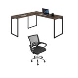 Kit 2 Peças Com Mesa Escritório Em L Industrial 150cm Kuadra E Cadeira De Escritório Diretor Santiago Marrom
