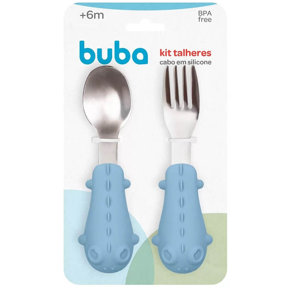 Kit Talheres Cabo Em Silicone Azul Buba