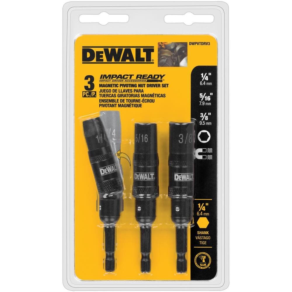 Conjunto De Drivers De Nozes Dewalt Impact-ready Pivting Pivting De 3 Peças Dwpvtdrv3