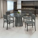 Conjunto Sala De Jantar 06 Cadeiras Lisboa Mesa Redonta 120cm Valência Preto /prata