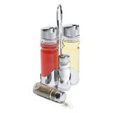 Porta Temperos Óleos Mesa Bar 4 Pcs Vidro Com Suporte Inox