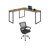Kit 2 Peças Com Mesa Para Escritorio Em L Industrial 150cm Kuadra E Cadeira De Escritório Diretor Tok Carvalho