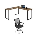 Kit 2 Peças Com Mesa Para Escritorio Em L Industrial 150cm Kuadra E Cadeira De Escritório Diretor Tok Marrom
