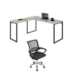 Kit 2 Peças Com Mesa Para Escritorio Em L Industrial 150cm Kuadra E Cadeira De Escritório Diretor Tok Branco