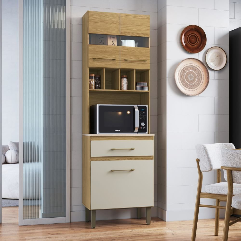 Módulo Forno 0,6 M 3 Portas E 1 Gaveta Ipê/cristalo/petra