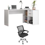 Kit 2 Peças Com Mesa Escritório Em L Nt 2060 E Cadeira De Escritório Diretor Tok Branco/preto