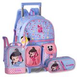 Mochila Rodinhas Infantil Luluca Com Lancheira E Estojo Azul