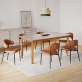 Conjunto Sala De Jantar Mesa Com Vidro Candian 6 Cadeiras Bless Marrom/off White/whiskey