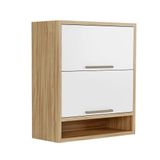 Armário Aéreo De Cozinha 80cm Com 2 Portas Basculantes E Nicho 100% Mdf Vicenza espresso Móveis Amêndoa/branco