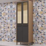 Paneleiro Duplo Com 4 Portas E Vidro Reflecta 100% Mdf Vicenza Espresso Móveis Castanho/cinza