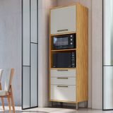 Paneleiro Torre Quente Com 2 Portas 2 Gavetas E Espaço Para Micro-ondas 100% Mdf Vicenza Espresso Móveis Amêndoa/off White