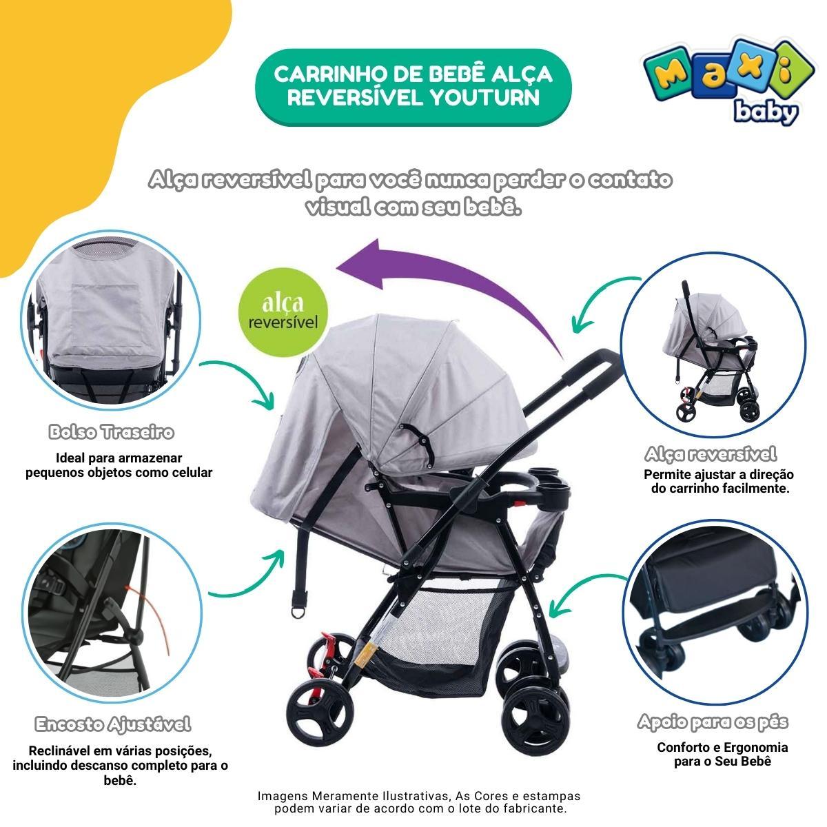 Carrinho De Bebê Alça Reversível Youturn Maxi Baby Cinza - Carrefour