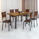 Conjunto Sala De Jantar 6 Cadeiras Mesa 140x75cm Tampo Madeira Maciça Ripado Mariana Martelado Prata/marrom