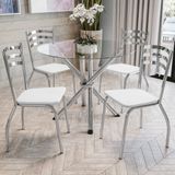 Conjunto Mesa Redonda De Vidro E 4 Cadeiras Portugal Kappesberg Cromado/branco