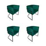 Kit 4 Poltronas Decorativa Sala De Estar Base De Ferro Preta Veludo Verde
