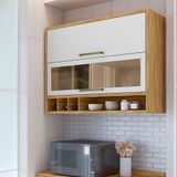 Armário Aéreo De Cozinha 120cm Com 2 Portas Basculantes E Vidro Reflecta 100% Mdf Vicenza Espresso M Amêndoa/branco