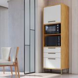 Paneleiro Torre Quente Com 2 Portas 2 Gavetas E Espaço Para Micro-ondas 100% Mdf Vicenza Espresso Mó Amêndoa/branco